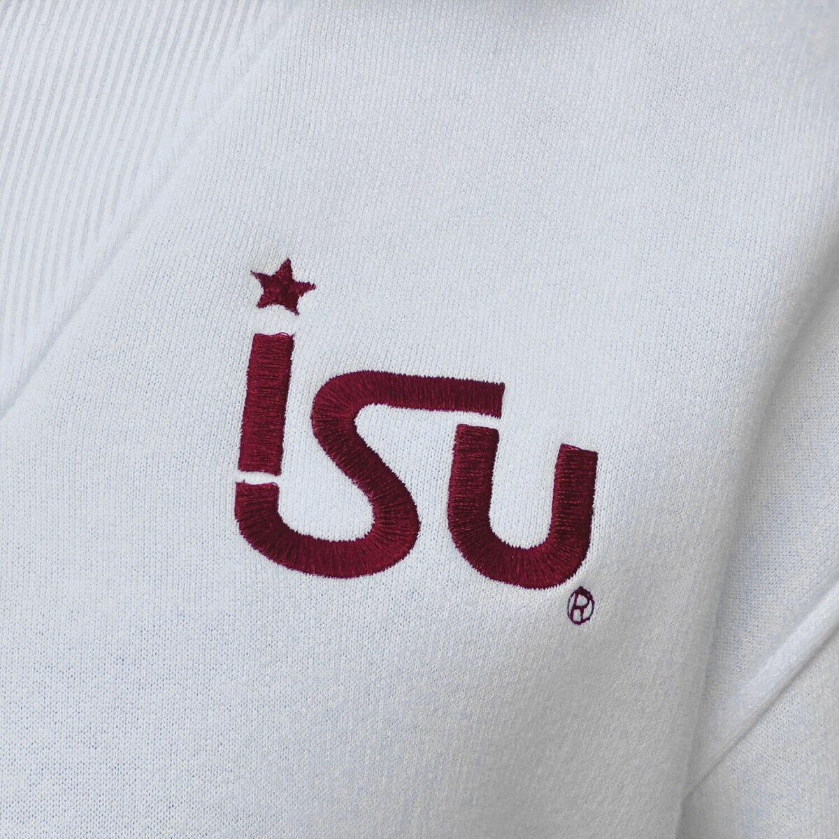 League Women's Star ISU White Quarter Zip design close up